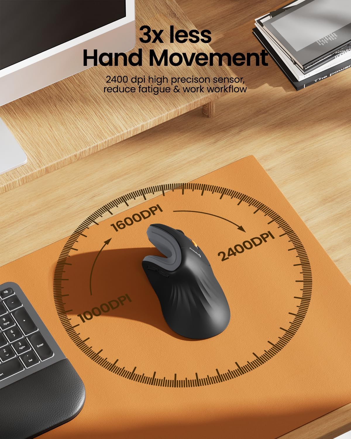 ProtoArc EM11 NL Ergonomic Mouse, Wireless Vertical Mouse Rechargeable Optical Mice with Multi-Device (Bluetooth + Bluetooth + USB Connection) for Computer, iPad, Mac, Windows, Deep Space Gray-5