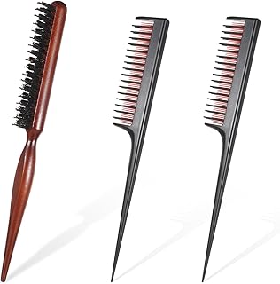 3 Pieces Teasing Comb for Women Men, Triple Hair Teasing Brush Rat Tail Combs and Boar Bristle Brushes Comb Hair Slicking Brush Ratting Hair Brush for Curly Thick Wet Hair Stylist Backcombing Slicking