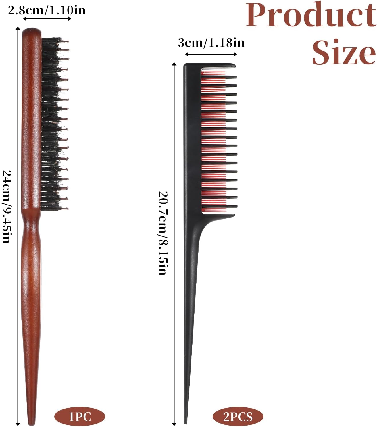 3 Pieces Teasing Comb for Women Men, Triple Hair Teasing Brush Rat Tail Combs and Boar Bristle Brushes Comb Hair Slicking Brush Ratting Hair Brush for Curly Thick Wet Hair Stylist Backcombing Slicking-1