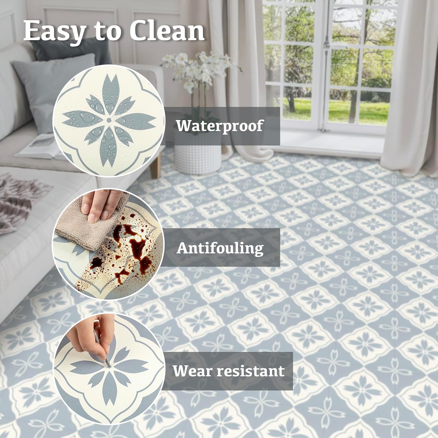 Elffloor Peel and Stick Floor Tiles, Floor Tiles Self Adhesive Vinyl Flooring for Bathroom Kitchen Living Room, Waterproof PVC Stick on Floor Tiles Easy to Use 20x20cm 20pcs 1mm-4