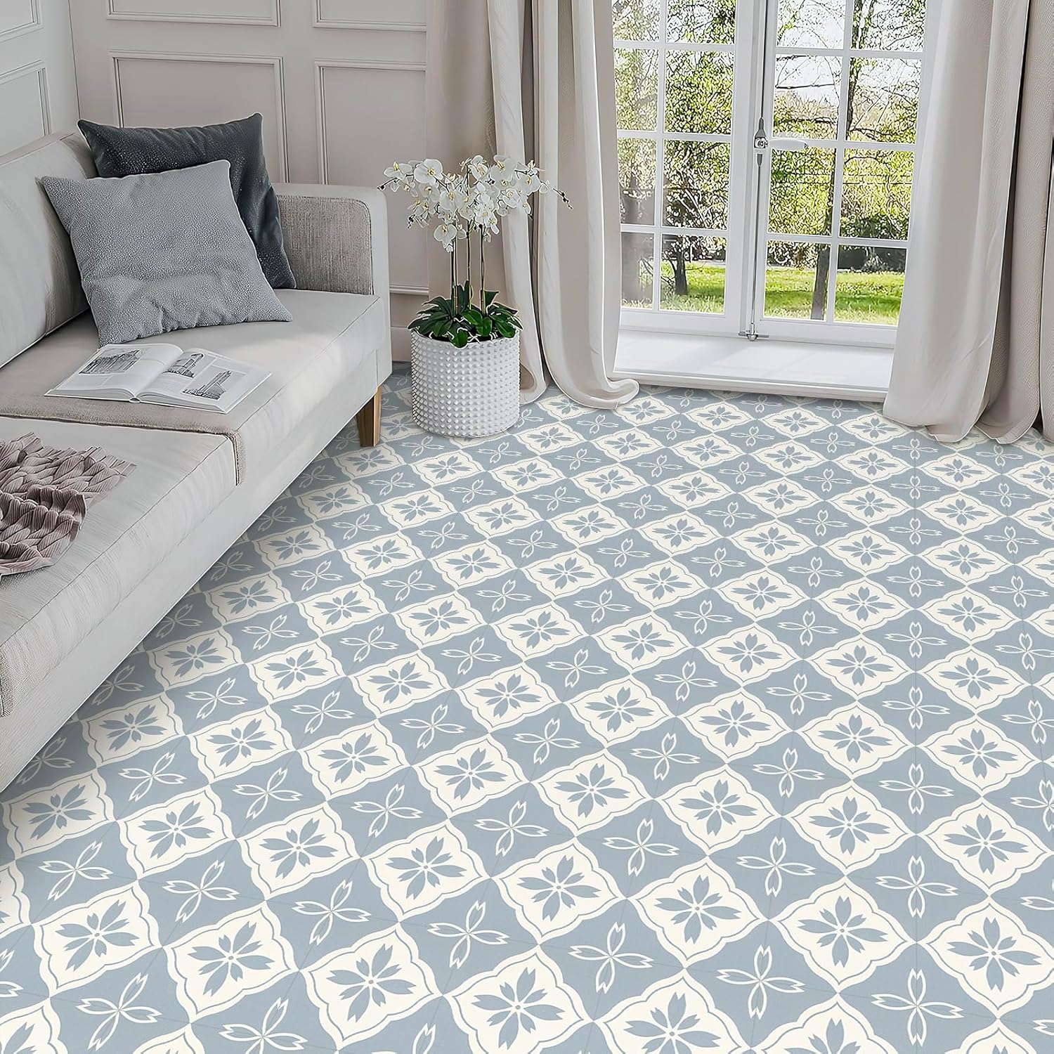 Elffloor Peel and Stick Floor Tiles, Floor Tiles Self Adhesive Vinyl Flooring for Bathroom Kitchen Living Room, Waterproof PVC Stick on Floor Tiles Easy to Use 20x20cm 20pcs 1mm-5