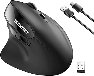 TECKNET Ergonomic Mouse, 2.4G Rechargeable Wireless Vertical Mouse with 5 Adjustable DPI, 2400DPI Cordless Computer Optical Mouse for Laptop, Computer, Mac