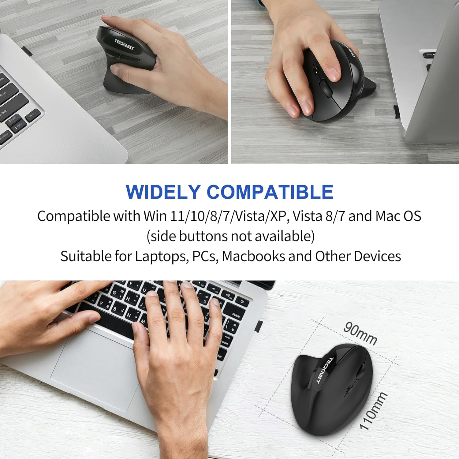 TECKNET Ergonomic Mouse, 2.4G Rechargeable Wireless Vertical Mouse with 5 Adjustable DPI, 2400DPI Cordless Computer Optical Mouse for Laptop, Computer, Mac-4