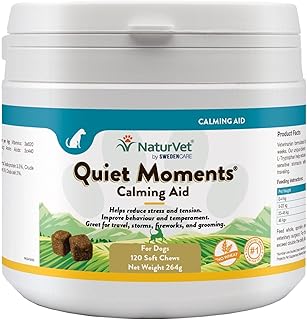 NaturVet –Quiet Moments Calming Aid for Cats – Helps Reduce Stress & Promote Relaxation – Great for Storms, Fireworks, Travel & Grooming - 120 Soft Chews