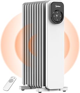 Midea Oil-Filled Radiator, 9 Fins Electric Oil Heater with Remote Control & LED Touch Screen - Efficient Heating, Overheat & Tip-Over Protection, 24h Timer, Quiet, Digital Thermostat, 2000W