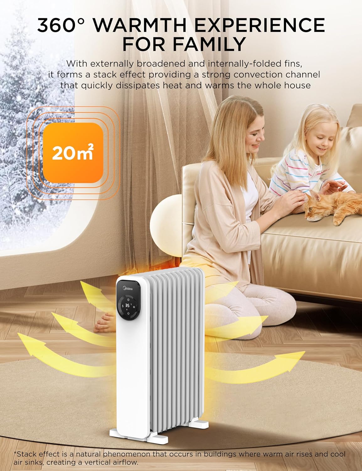 Midea Oil Filled Radiator, 11 Fins Electric Oil Heater with Remote Control & LED Touch Screen - Efficient Heating, Overheat & Tip-Over Protection, 24h Timer, Quiet, Digital Thermostat, 2300W-4