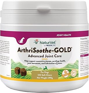 NaturVet ArthriSooth-GOLD Advanced Joint Care Supplement for Dogs with Glucosamine, Chondroitin, Green Lipped Mussel, Joint Care Soft Chews - No Wheat Added (120 Soft Chews)