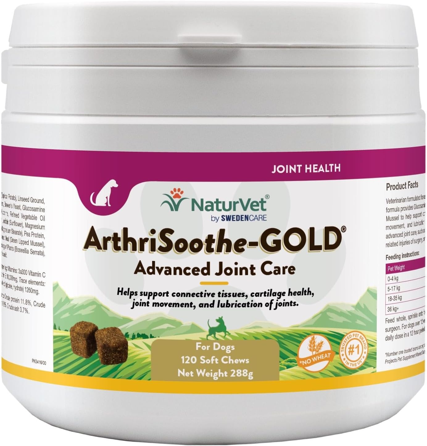 NaturVet ArthriSooth-GOLD Advanced Joint Care Supplement for Dogs with Glucosamine, Chondroitin, Green Lipped Mussel, Joint Care Soft Chews - No Wheat Added (120 Soft Chews)-0