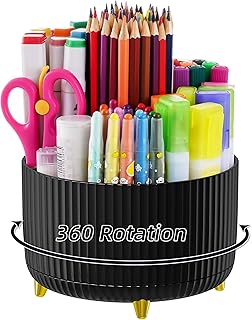 Marbrasse Desk Organiser,360-Degree Rotating Pen Holder for Desk,Desk Organisers and Accessories with 5 Compartments Pencil Organiser, Organisers Storage Box Caddy for Office,Home(Dark)