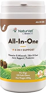 NaturVet All-in-One Dog Supplement - for Joint Support, Digestion, Skin, Coat Care – Dog Multivitamins with Minerals, Omega-3, 6, 9 – Wheat-Free Vitamins for Dogs – 120 Soft Chews