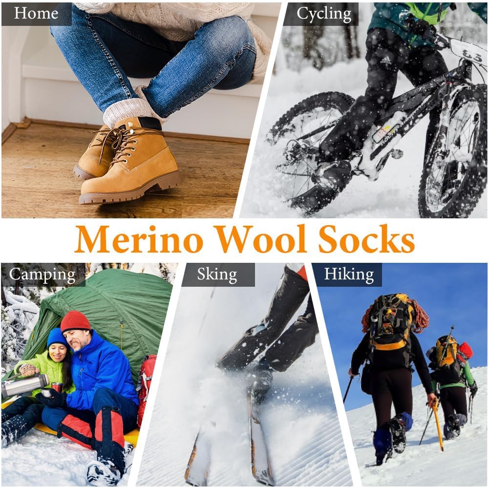 flintronic 2 Pairs Ski Socks, Merino Wool Ski Socks, Thermal Ski Socks, Breathable Knee High Compression Socks for Cold Weather, Hiking, Hunting, Snowboarding-6