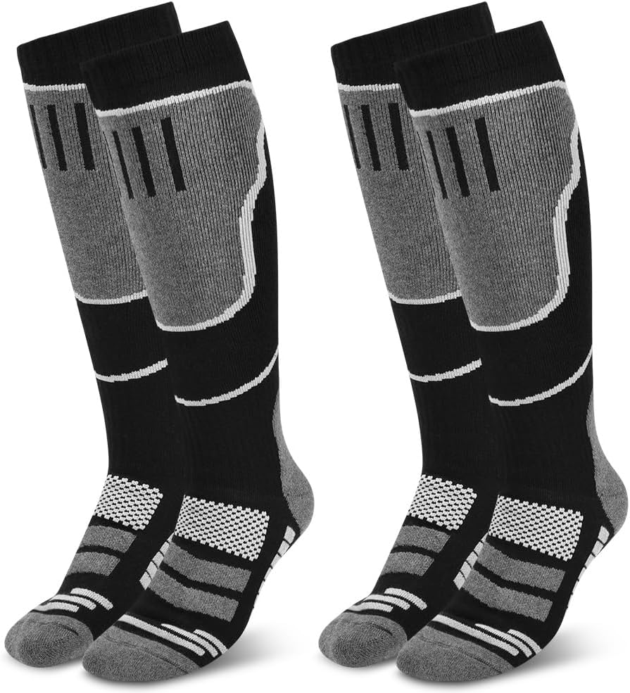 flintronic 2 Pairs Ski Socks, Merino Wool Ski Socks, Thermal Ski Socks, Breathable Knee High Compression Socks for Cold Weather, Hiking, Hunting, Snowboarding-7