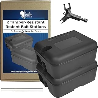 2 Tamper-Resistant Rodent Bait Stations - Twin Pack of Heavy Duty Rat Boxes, Pet Safe and Effective Rat Trap for Indoor and Outdoor Use, Ideal for Gardens and Homes