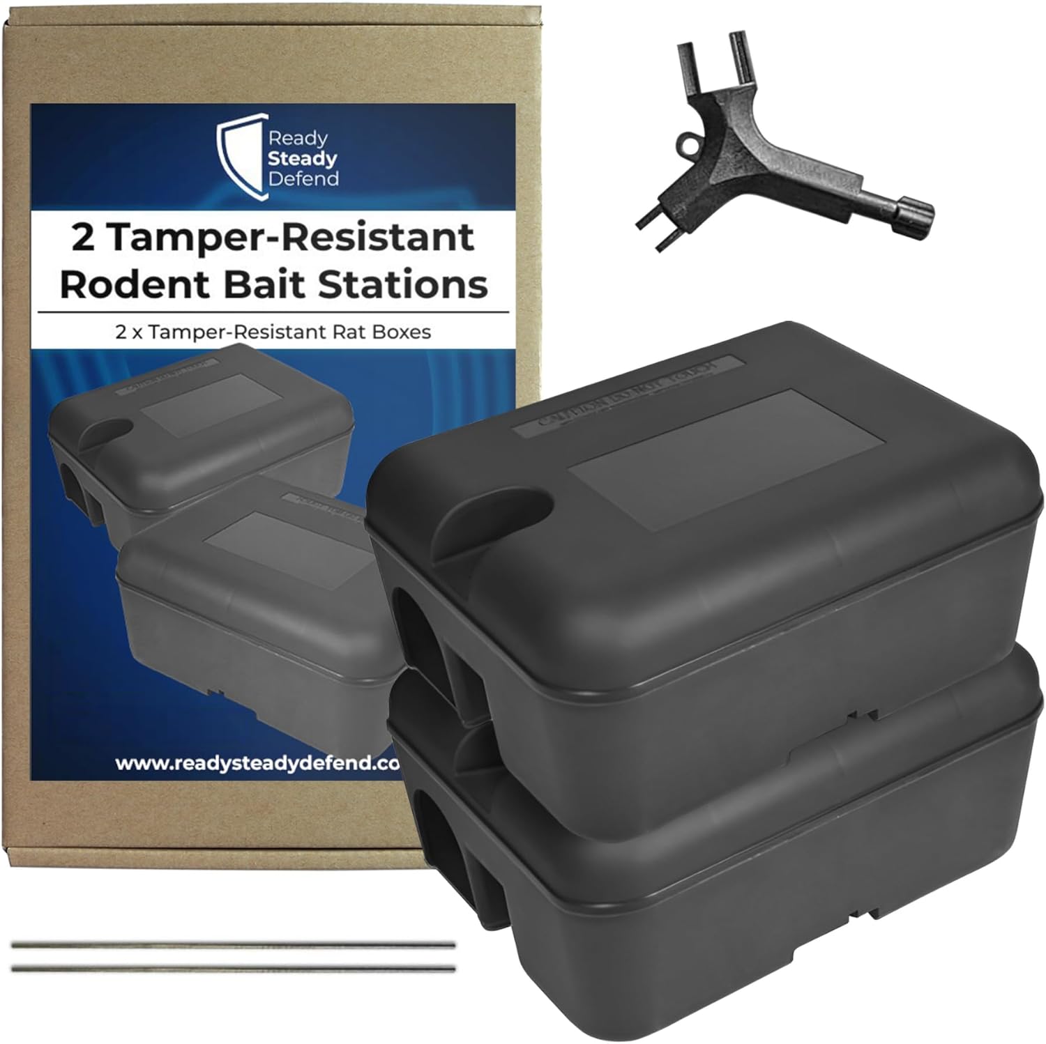 2 Tamper-Resistant Rodent Bait Stations - Twin Pack of Heavy Duty Rat Boxes, Pet Safe and Effective Rat Trap for Indoor and Outdoor Use, Ideal for Gardens and Homes-0