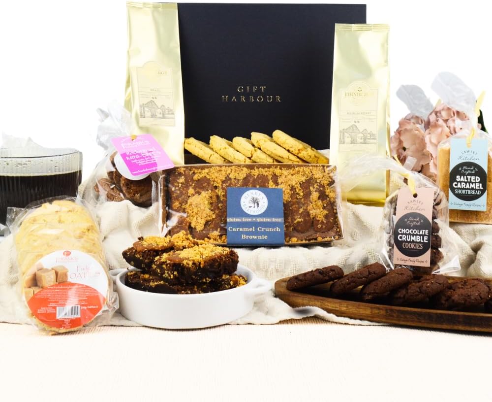 Coffee & Chocolate Luxury Food Hamper - Coffee Gift Set - Gourmet Brazilian Coffee Selection with Luxury Caramel Brownie, Shortbread, Chocolate Fudge Cookies, Rocky Road - Food Gifts for Men & Women-0