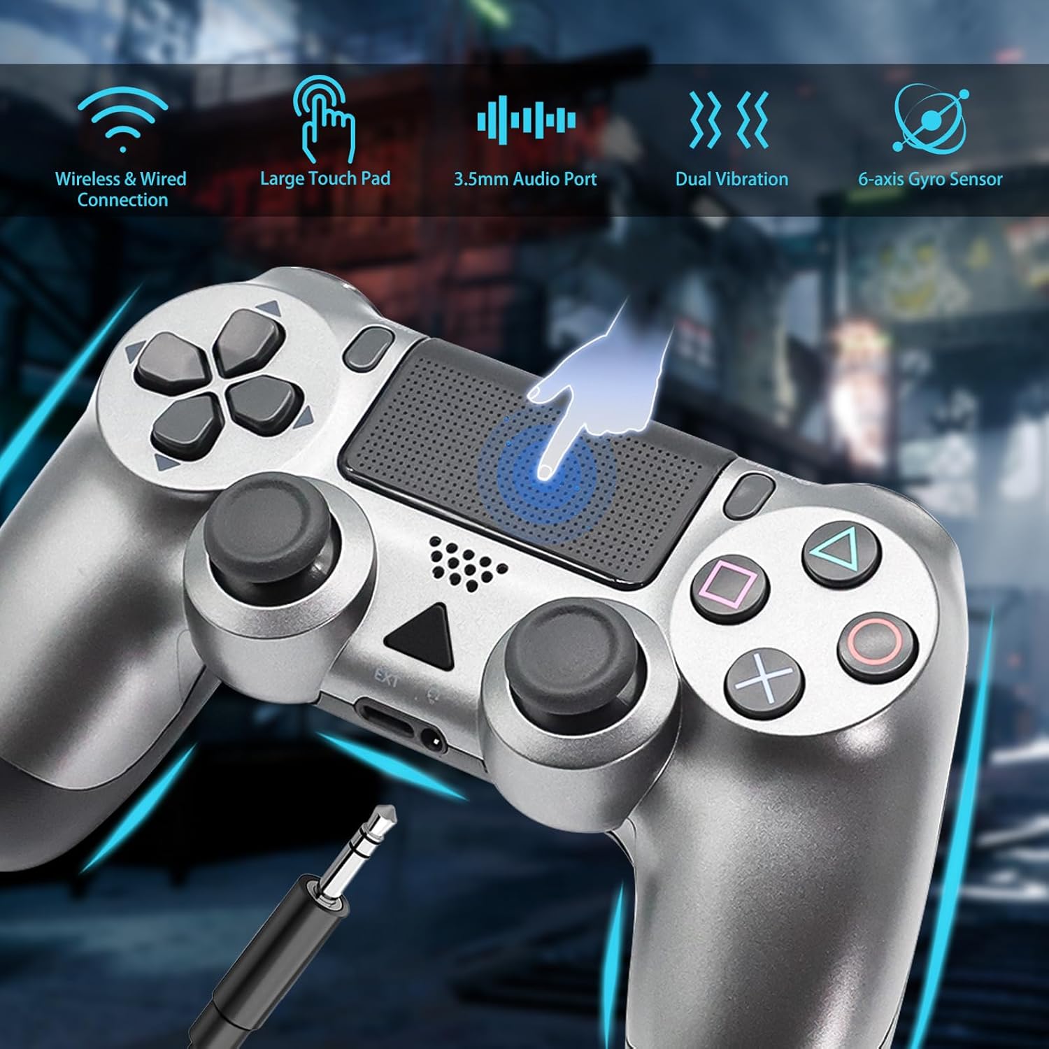 Wireless Controller for PS4 -Controller Wireless for PS-4/Pro/Slim/PC, Bluetooth Gamepad Joystick with Dual Vibration Touch Panel 3.5mm Audio Jack Six-Axis Upgraded Ergonomic Controller(Grey)-1