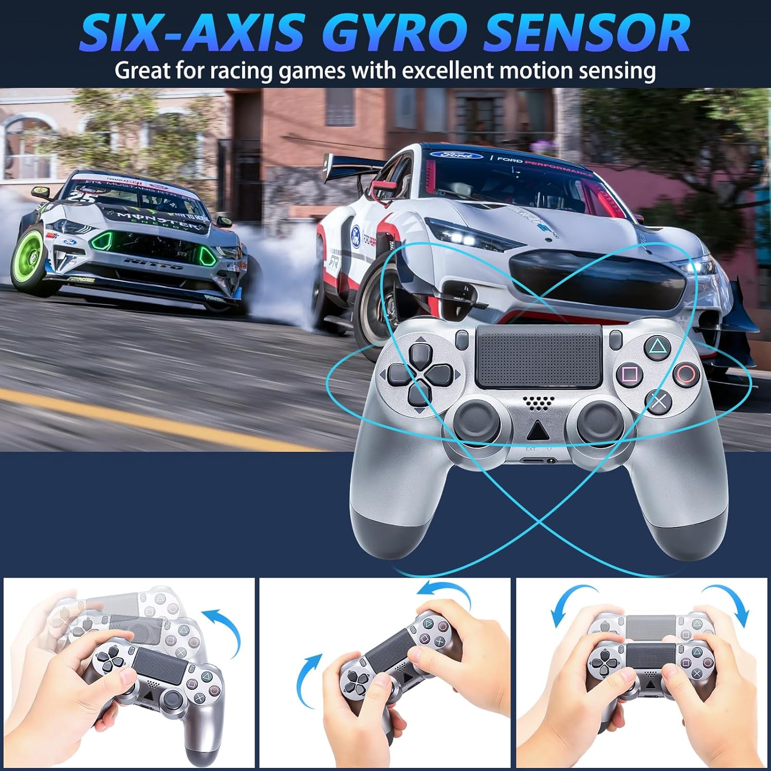 Wireless Controller for PS4 -Controller Wireless for PS-4/Pro/Slim/PC, Bluetooth Gamepad Joystick with Dual Vibration Touch Panel 3.5mm Audio Jack Six-Axis Upgraded Ergonomic Controller(Grey)-4