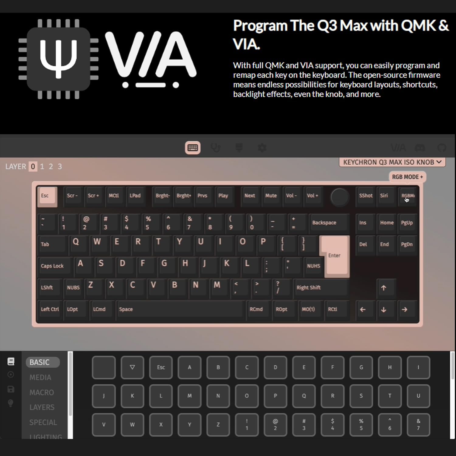 Keychron Q3 Max Wireless Custom Mechanical Keyboard, Full Aluminum Programmable Knob 2.4 GHz Bluetooth TKL Layout RGB with Hot-swappable Gateron Jupiter Brown Switch for Mac Windows Linux - UK Layout-2