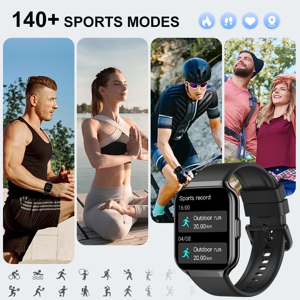 Smart Watch for Men Women Answer/Make Calls , 1.96" HD Touch Screen Smartwatch, Fitness Watch with Heart Rate/Sleep/SpO2 Monitor, IP68 Waterproof, 140+Sport Mode Activity Trackers for Android iOS-5