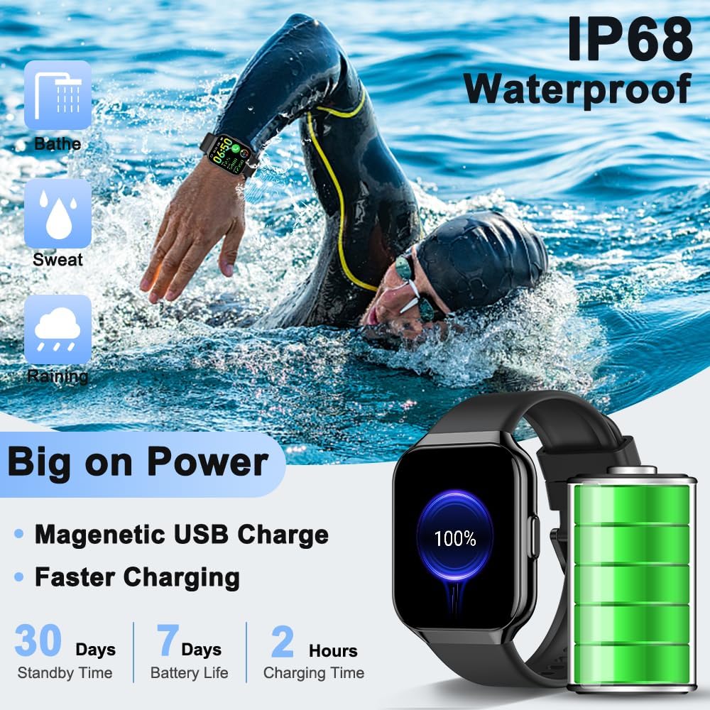 Smart Watch for Men Women Answer/Make Calls , 1.96" HD Touch Screen Smartwatch, Fitness Watch with Heart Rate/Sleep/SpO2 Monitor, IP68 Waterproof, 140+Sport Mode Activity Trackers for Android iOS-6