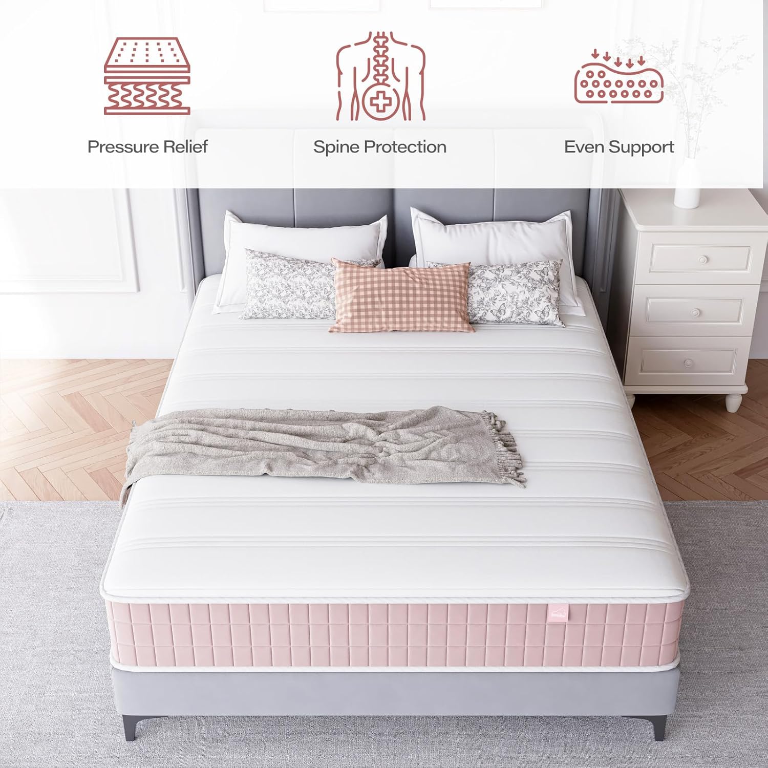 wowttrelax King Pocket Spring Hybrid 10 Inch Mattress, Cooling Motion Isolation & Pressure Relief, Mattress in A Box-2