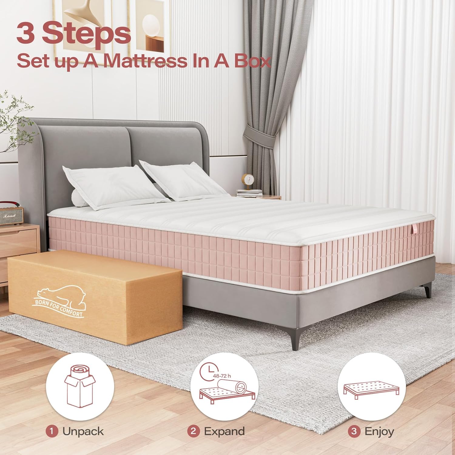 wowttrelax King Pocket Spring Hybrid 10 Inch Mattress, Cooling Motion Isolation & Pressure Relief, Mattress in A Box-5