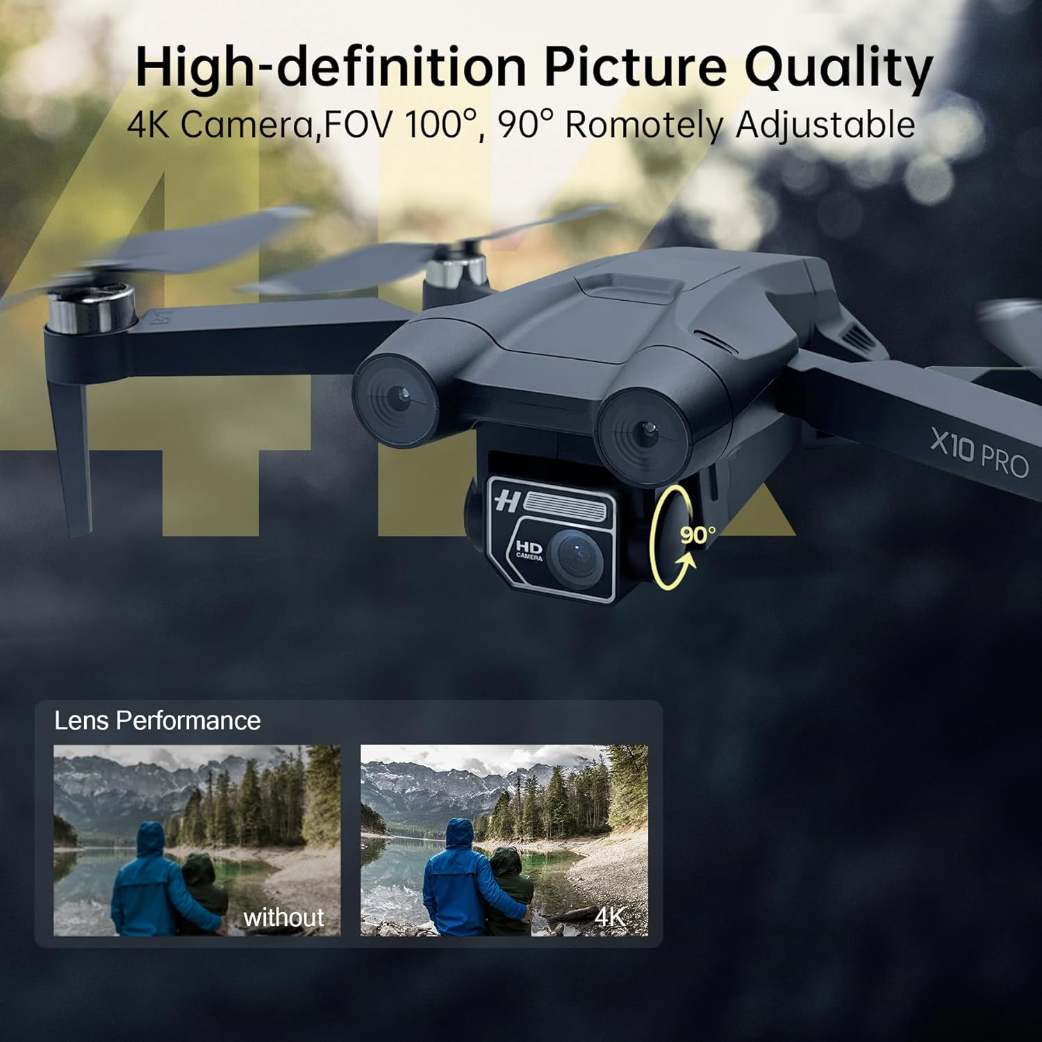 CHUBORY X10 PRO GPS Drone with Camera for Adults 4K UHD, 90 Min Long Flight Time,3280 FT Long Control Range, Auto Return, Follow Me, Brushless Motor Frequency: 2405–2475mhz Output Power: 2mW-2