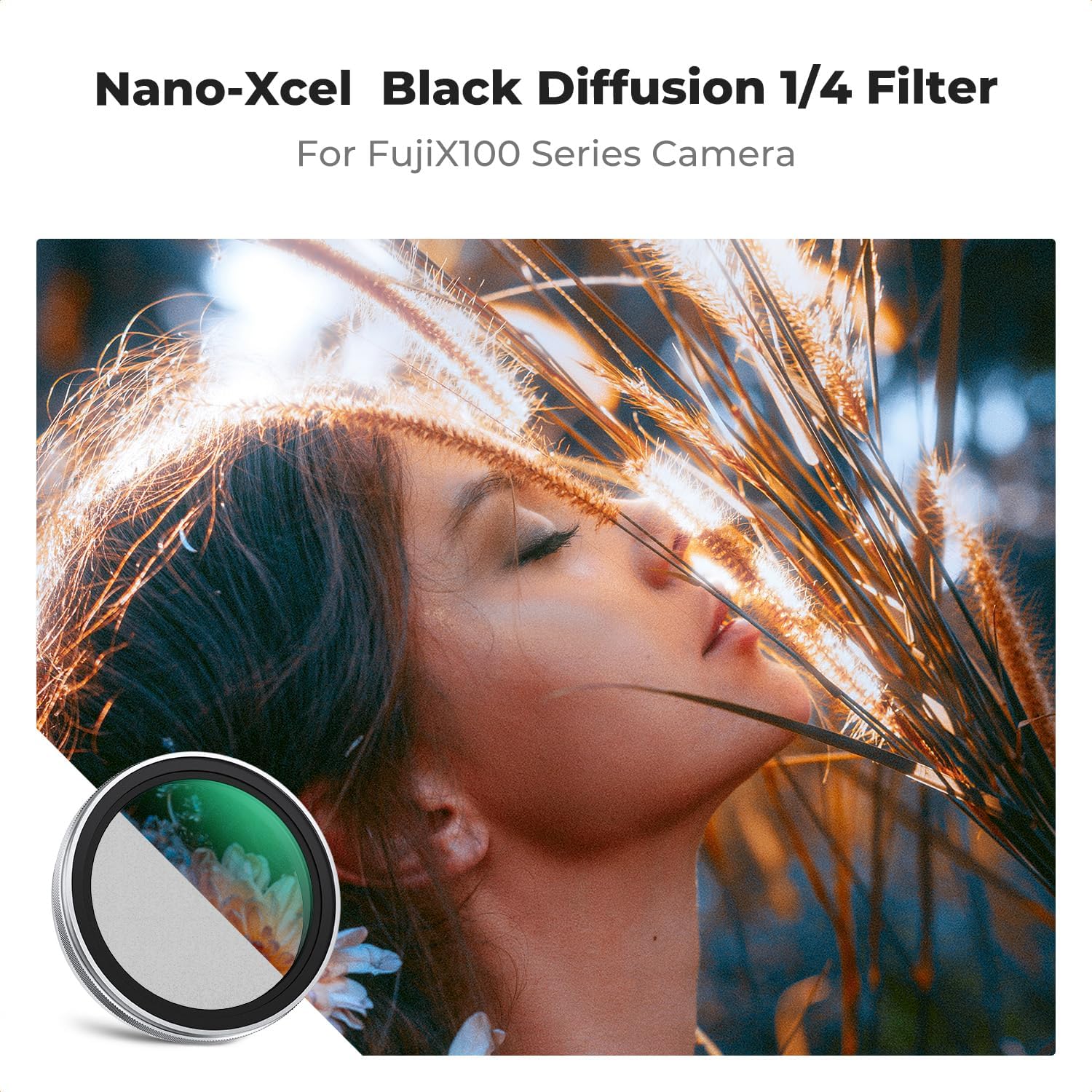 K&F Concept 1/4 Black Diffusion Filter compatible with Fujifilm X100 Series, Mist Soft Glow Diffuser Lens Filter, compatible with Fuji X100F X100S X100T X100V X100VI (Nano-X Series)-1