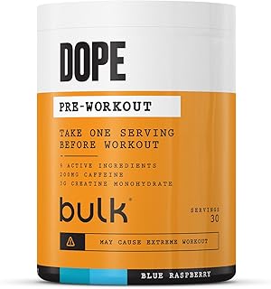 Bulk Dope Pre-Workout Powder, Blue Raspberry, Energy Drink with Beta Alanine, Creatine, Caffeine, Arginine (AAKG), Citrulline, Taurine, Vitamin B6, 495 g, 30 Servings