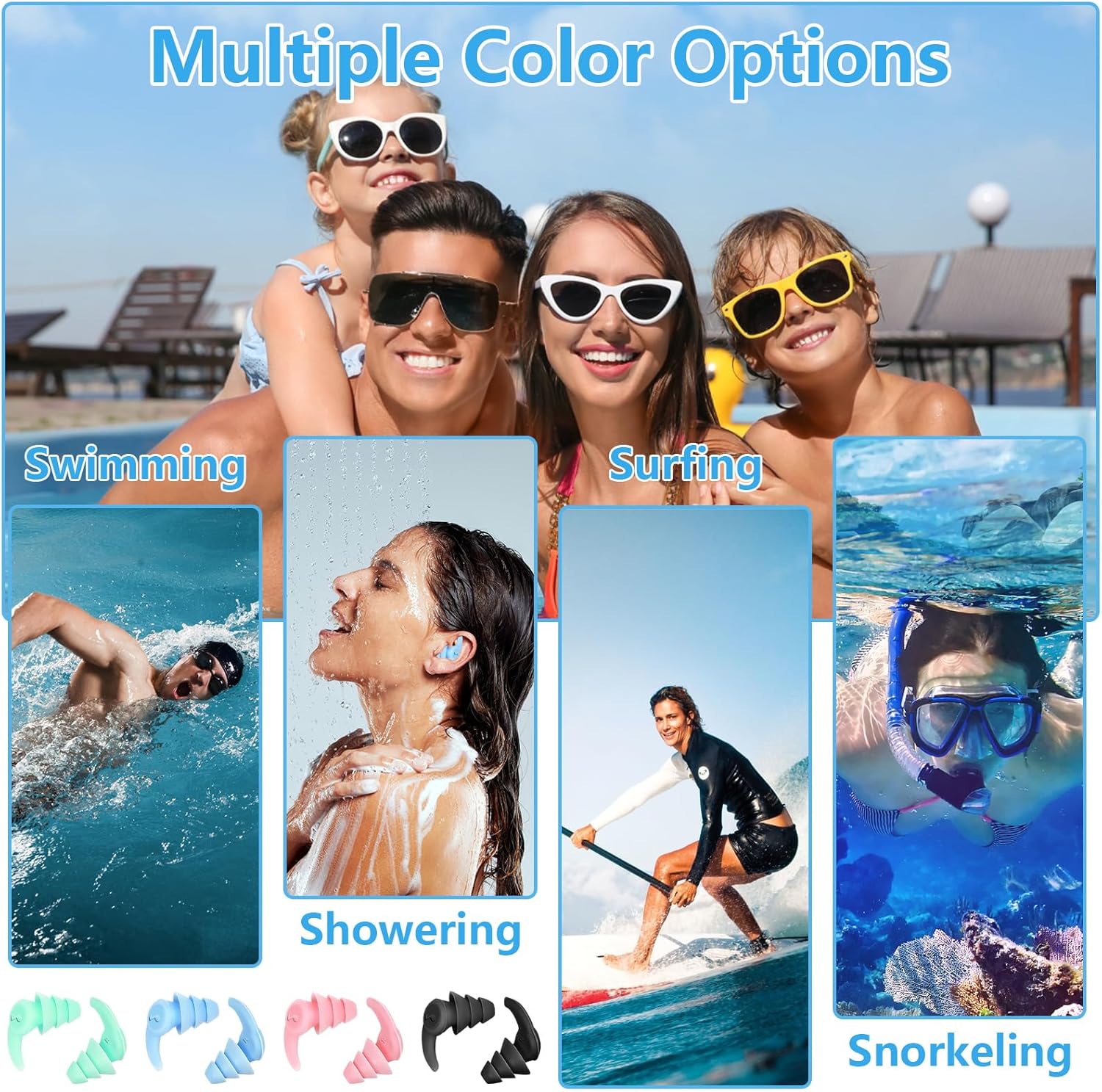 LUCKNIGHT 4 Pairs Ear Plugs Swimming Adult, Waterproof Silicone Earplugs, Reusable Soft Swim Ear Plugs, Swimmers Ear Plug for Bathing Surfing Kayaking Diving-6