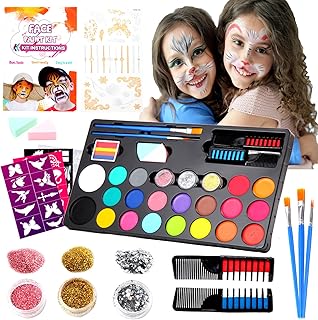 20 Colours Face Paint Kit - Aoriyar Safe Face Body Paint Water-based Non-toxic Easily Washable for Halloween - Face Painting for Adults Kids Actor