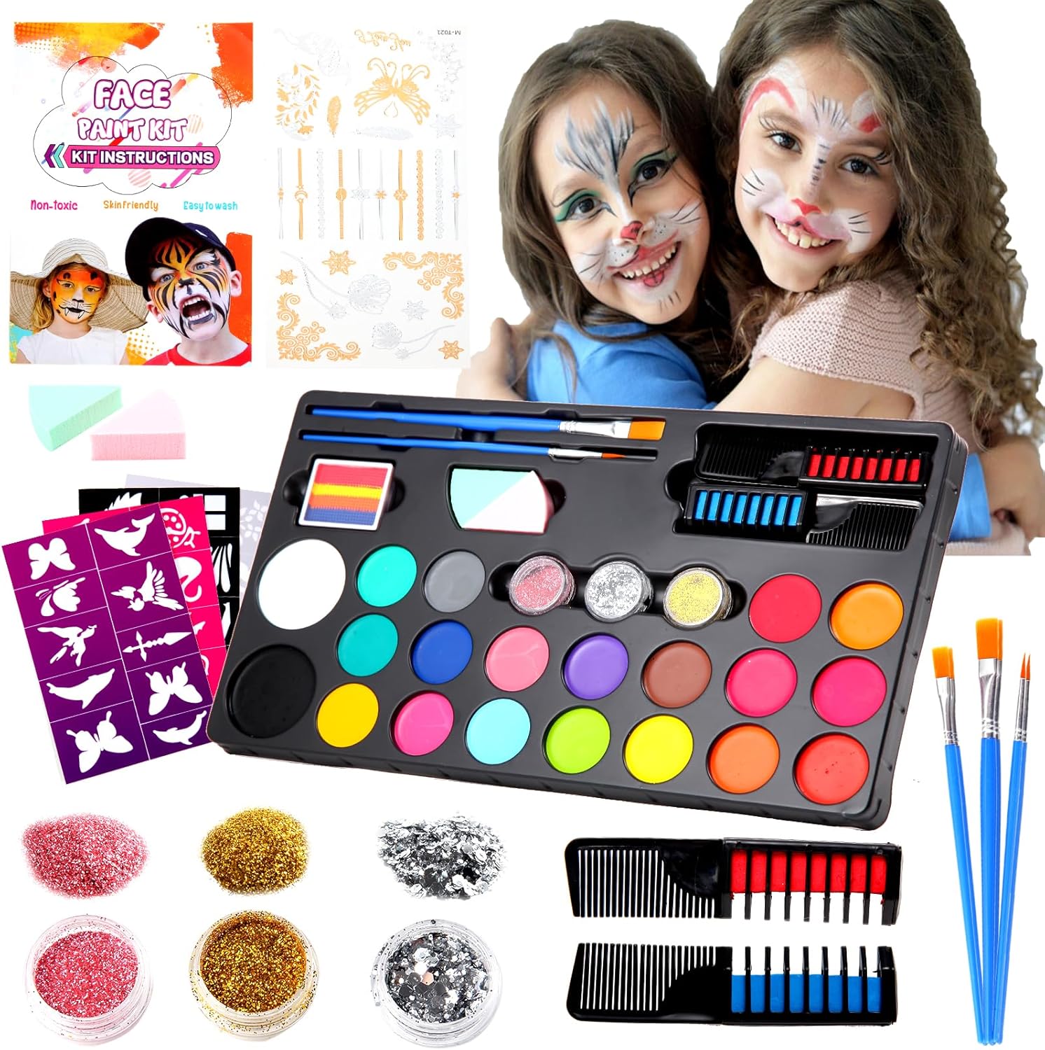 20 Colours Face Paint Kit - Aoriyar Safe Face Body Paint Water-based Non-toxic Easily Washable for Halloween - Face Painting for Adults Kids Actor-0