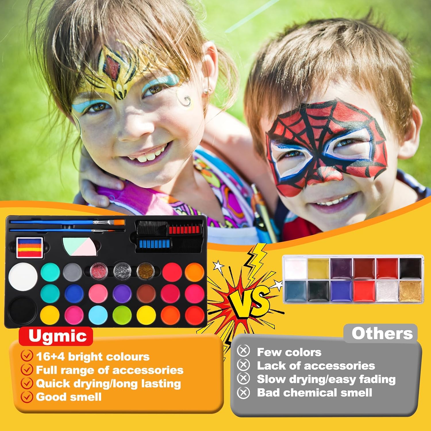 20 Colours Face Paint Kit - Aoriyar Safe Face Body Paint Water-based Non-toxic Easily Washable for Halloween - Face Painting for Adults Kids Actor-4