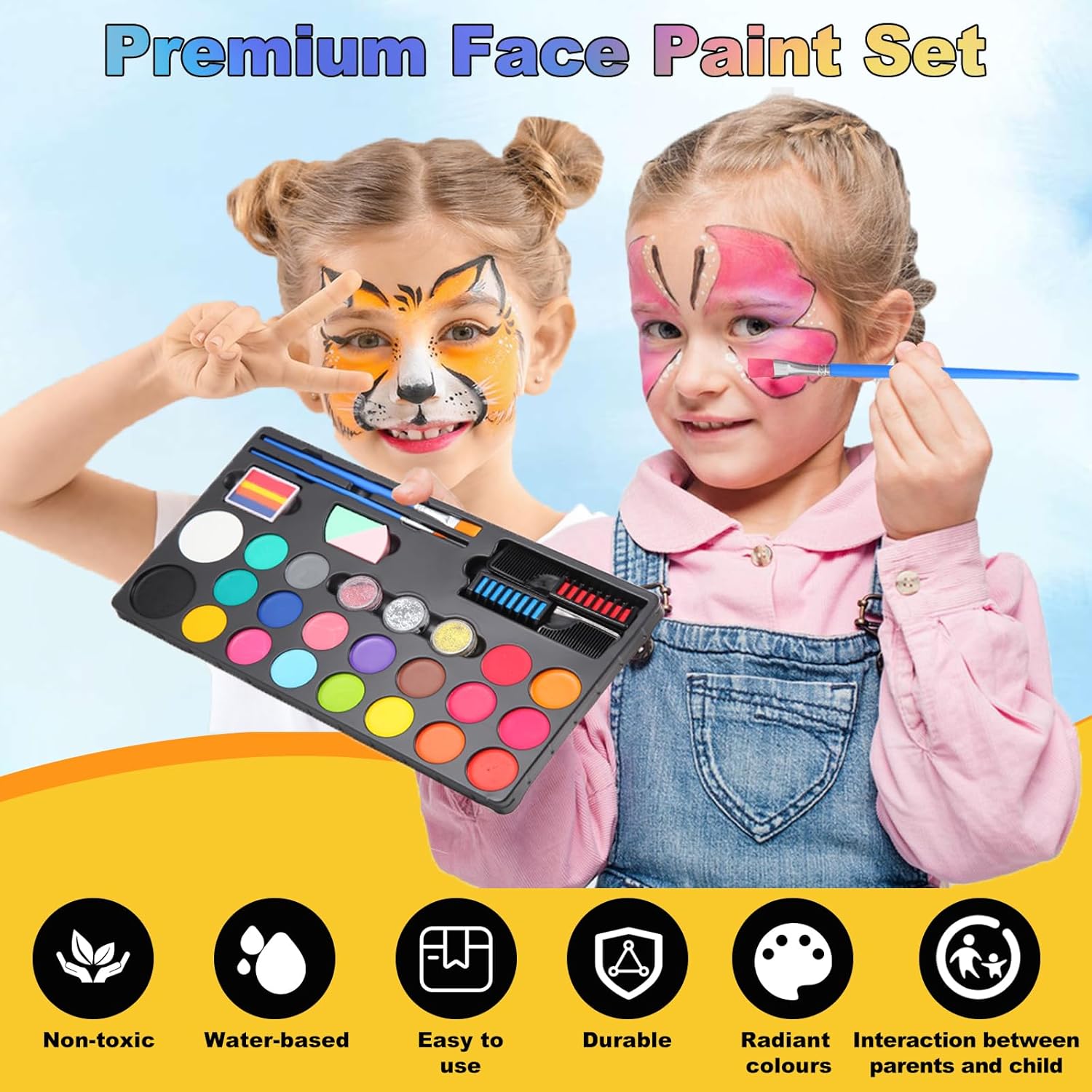 20 Colours Face Paint Kit - Aoriyar Safe Face Body Paint Water-based Non-toxic Easily Washable for Halloween - Face Painting for Adults Kids Actor-5