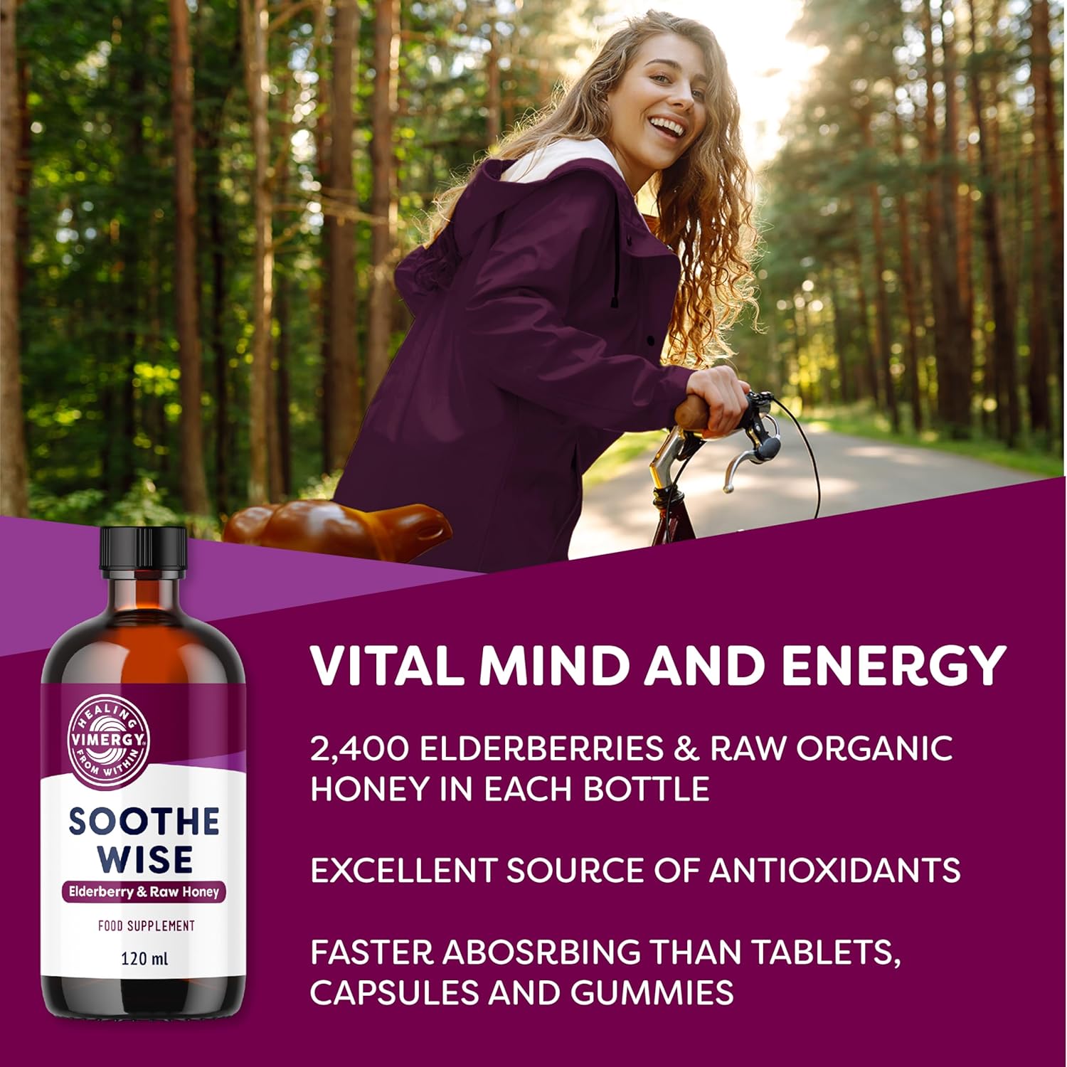 Vimergy Soothe Wise – Fast-Absorbing Elderberry Syrup and Raw, Organic Honey– Kosher (120 mL)-1