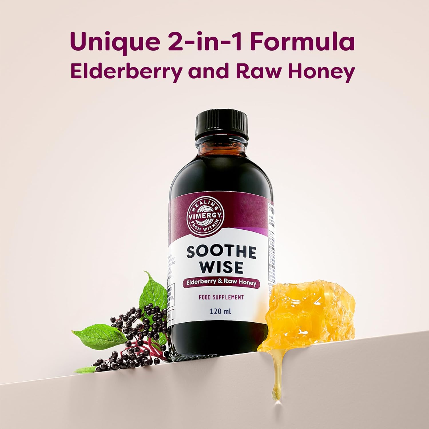 Vimergy Soothe Wise – Fast-Absorbing Elderberry Syrup and Raw, Organic Honey– Kosher (120 mL)-3