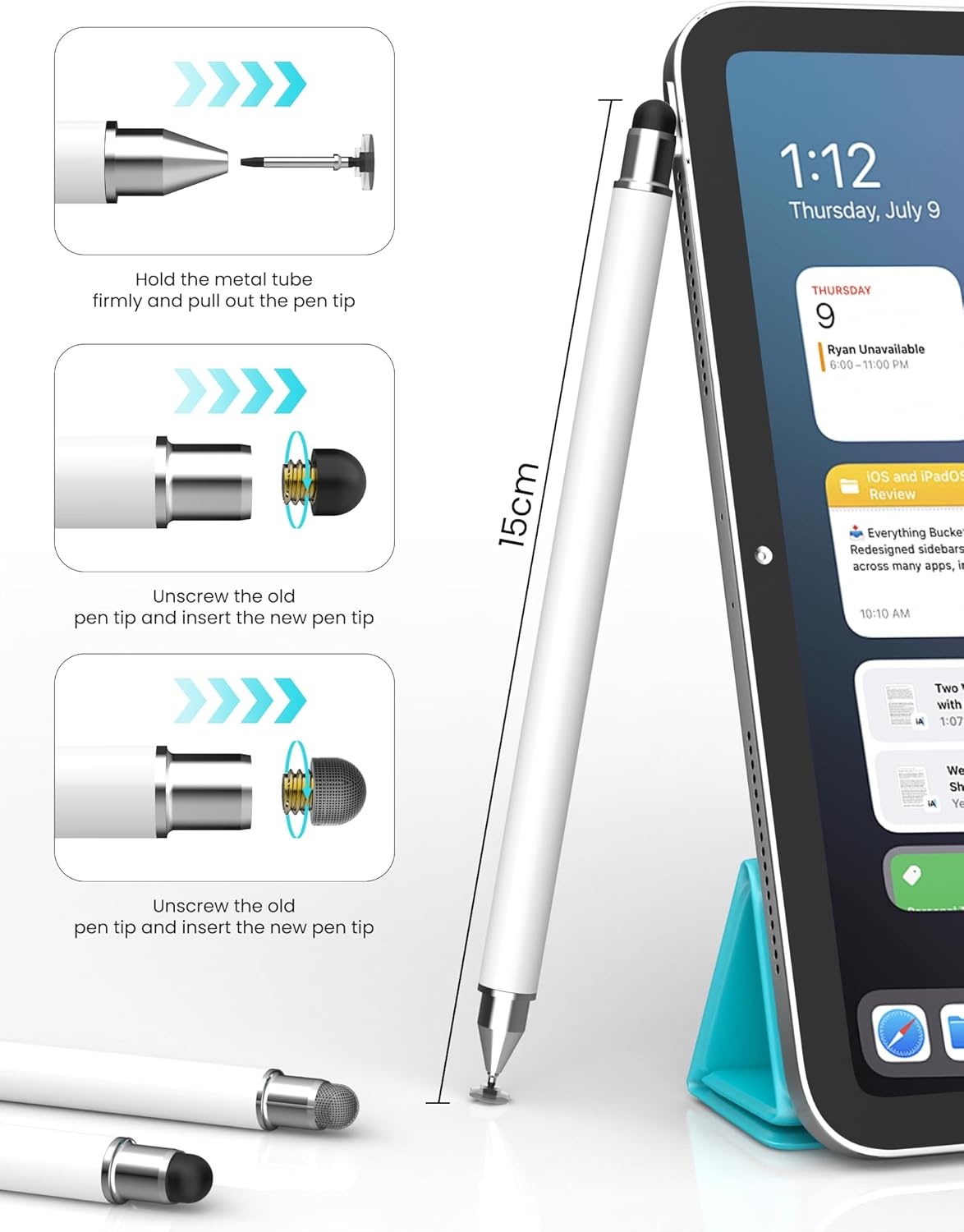 MEKO Stylus Pens for Touch Screens, 3 in 1 Magnetic Replacement Tip Tablet Touch Screen Pen, Universal High Sensitivity Stylus for iPad/Pro/Air/Mini/iPhone/Samsung/Google/Motorola-6