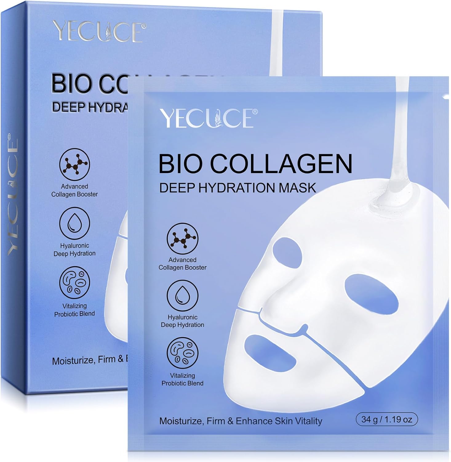 Bio Collagen Face Mask 6pcs, Intense Hydration, Reduce Fine Lines & Wrinkles, Soothing & Hydrating Overnight Hydrogel Mask, Pore Minimizing, Elasticity Improvement, Anti Aging and Rejuvinating Sheets-0