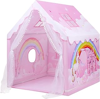 Unicorn Kids Play Tent,Large Pink Playhouse for Kids Girls Indoor Outdoor,Pricess Castle Tent with Windows,Gift for Toddler Children