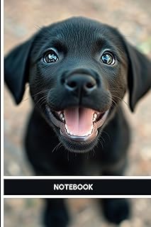 Black Labrador Puppy Notebook (Looking Up At Camera): 6x9inch | Wide Ruled | 120 Pages | Black Lab Pup