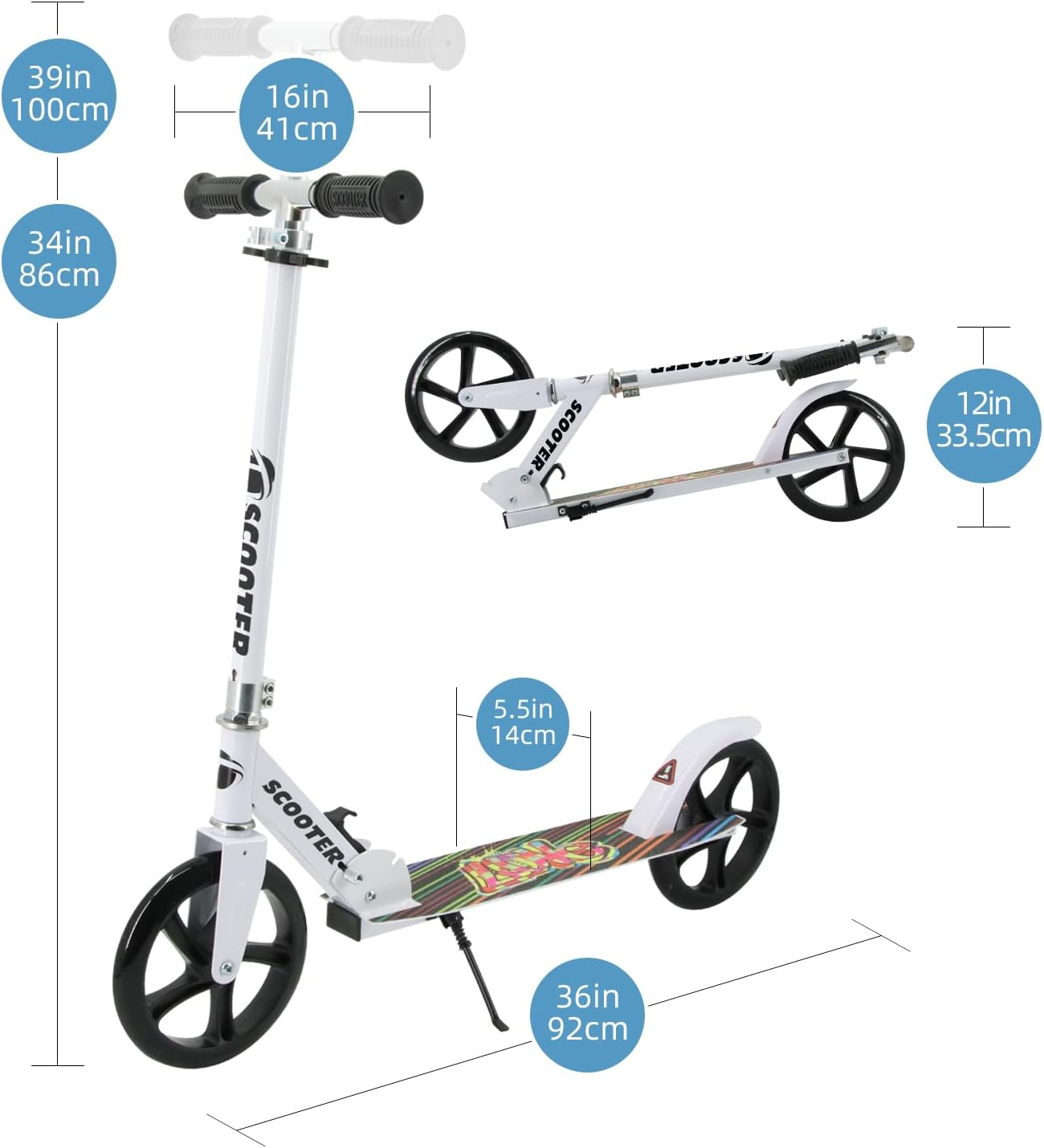 Hyiatyo Lightwight Scooters for Kids Ages 8-12, 2 Wheels Folding Commute Scooter for Adults, 200mm Big Wheels Height Adjust Teenagers Scooters-5