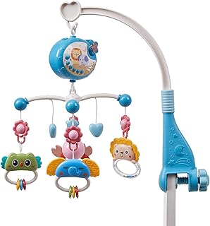 Warmiehomy Cot Mobiles for Babies Crib Musical Mobile Bed Bell Pendant for Boys Girls Baby Cot Hanging Rotating Rattle Toys for Babies 0-6 Months with Star Projection and Timing Function