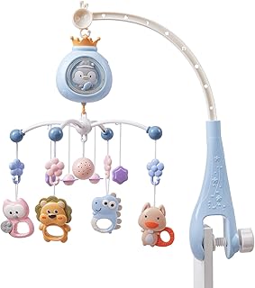 Warmiehomy Baby Cot Mobile with Light and Music Baby Crib Musical Mobile for Baby Cot with Penguin Projection Timing Function Remote Control Nursery Mobiles for Babies 0-12 Months