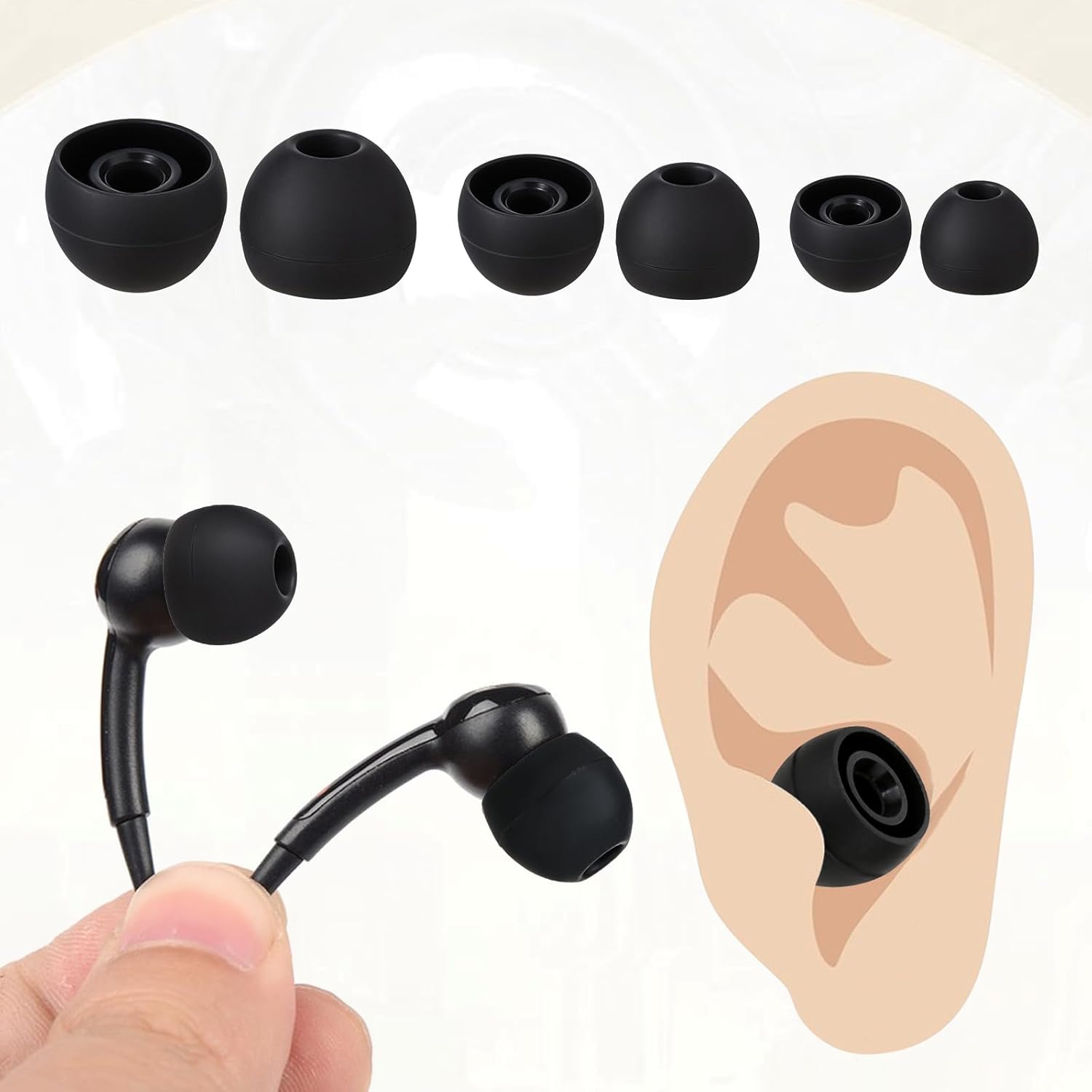 Giantree 18 Pairs Silicone Earbud Replacement Tips, S/M/L Sizes Earbud Ear Tips Replacement Ear Bud Covers Fit Most in-Ear for Earbuds(Black)-4