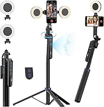 USKEYVISION Auto Face Tracking Tripod for Smartphones,70“ Cell Phone Tripod w/LED Light,Selfie Stick for iPhone w/Remote Control,Phone Holder Video Recording for YouTube, TikTok Live-Streaming(UTK-02)