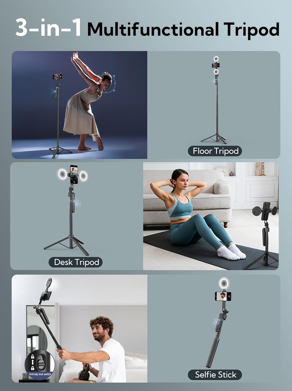 USKEYVISION Auto Face Tracking Tripod for Smartphones,70“ Cell Phone Tripod w/LED Light,Selfie Stick for iPhone w/Remote Control,Phone Holder Video Recording for YouTube, TikTok Live-Streaming(UTK-02)-4