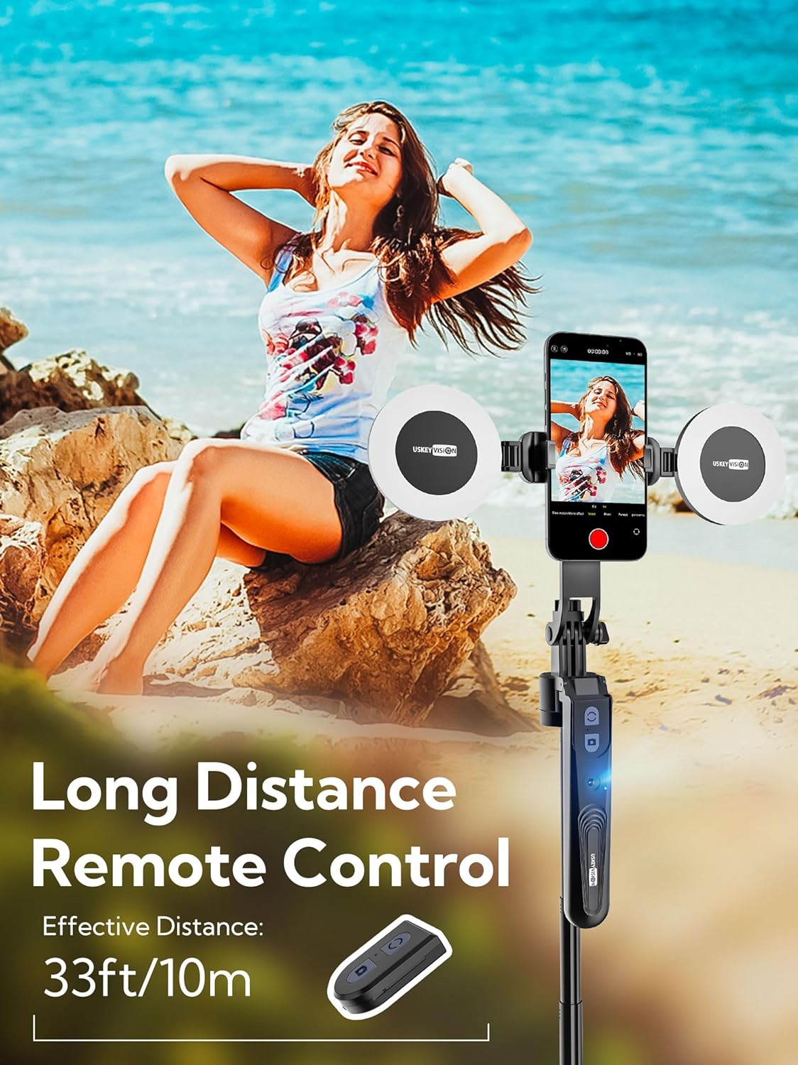 USKEYVISION Auto Face Tracking Tripod for Smartphones,70“ Cell Phone Tripod w/LED Light,Selfie Stick for iPhone w/Remote Control,Phone Holder Video Recording for YouTube, TikTok Live-Streaming(UTK-02)-5