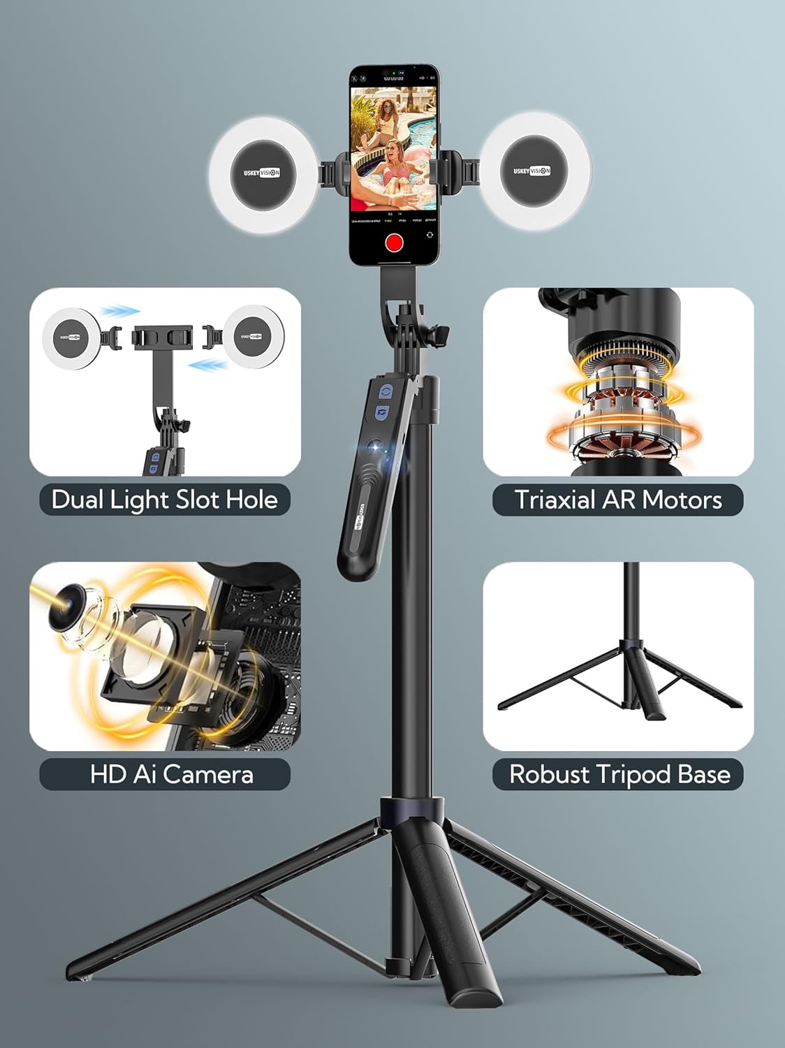 USKEYVISION Auto Face Tracking Tripod for Smartphones,70“ Cell Phone Tripod w/LED Light,Selfie Stick for iPhone w/Remote Control,Phone Holder Video Recording for YouTube, TikTok Live-Streaming(UTK-02)-6