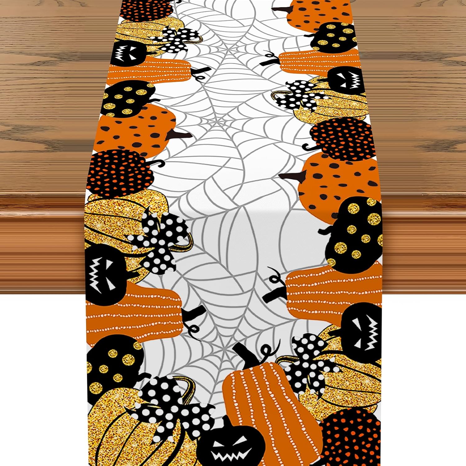 Halloween Table Runner, Pumpkin Spider Web Table Runner Cover, Halloween Holiday Kitchen Decor, Cute Table Cloth for Kitchen Dining Table Home Party Indoor Outdoor Decoration, 183x35cm-0