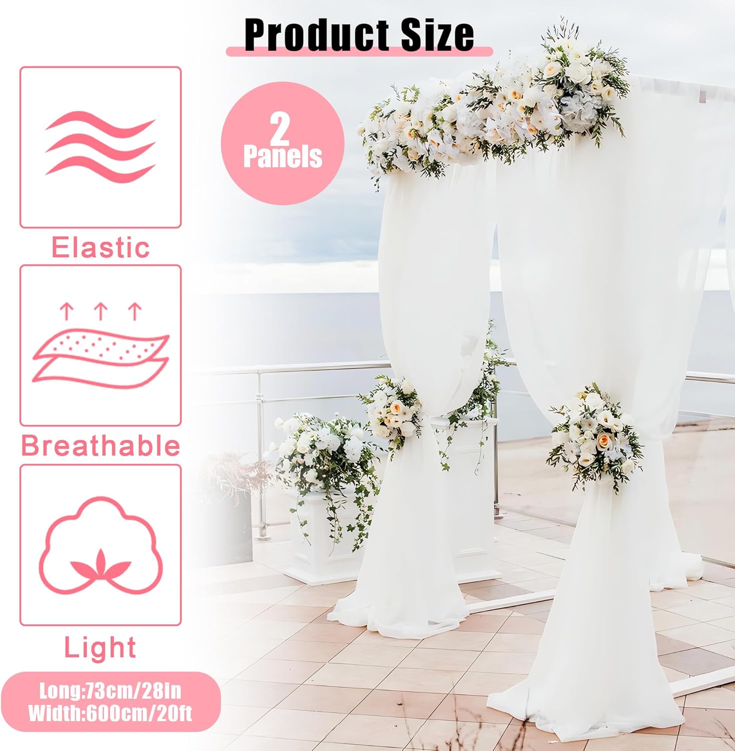 Wedding Arch Draping Fabric 28inx20ft Elegant Decorative Sheer Backdrop Curtain Hanging Drape for Banquets Home Decor (2 Pack)-3